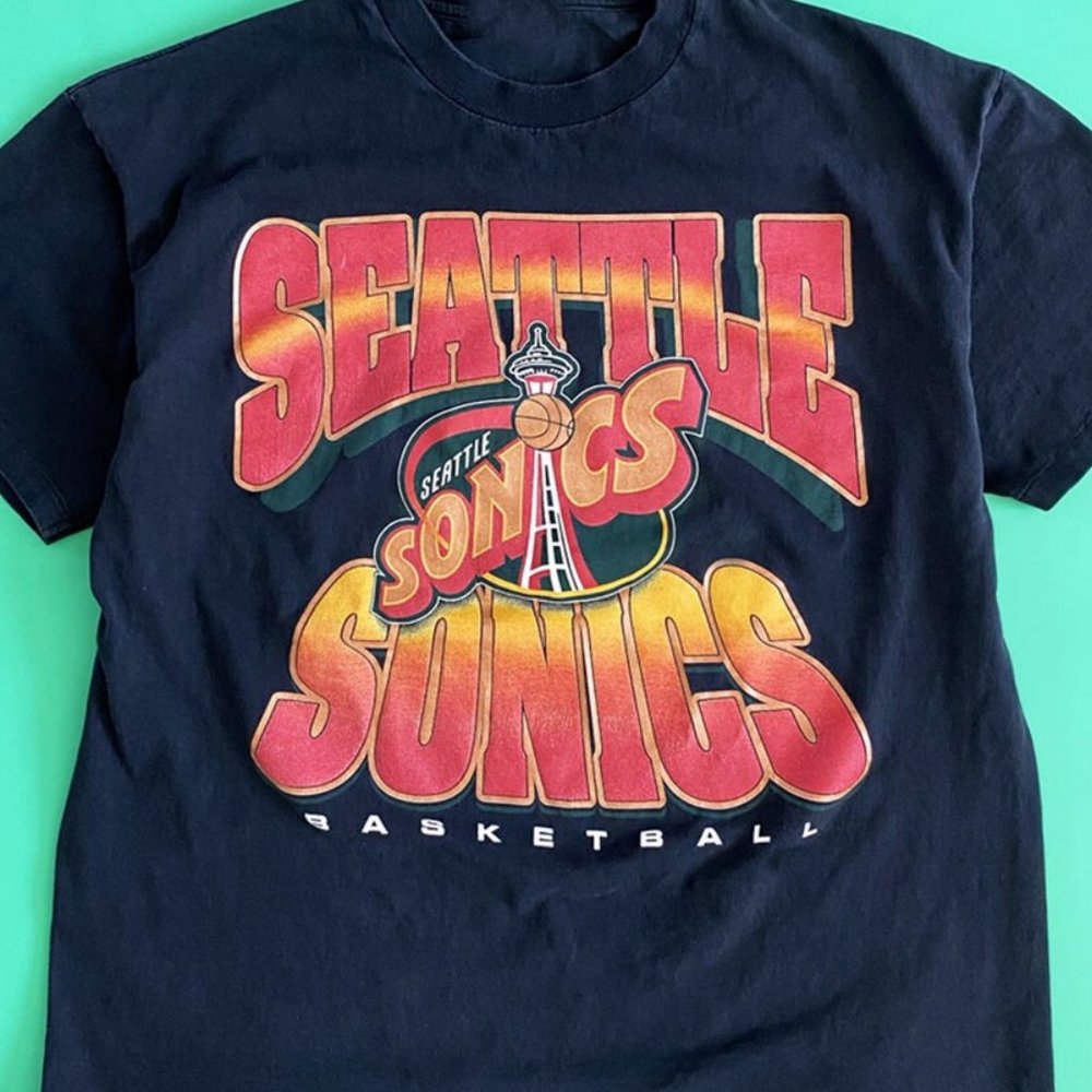 Vintage Seattle Supersonics Logo Black T-Shirt, Seattle Supersonics Basketball
